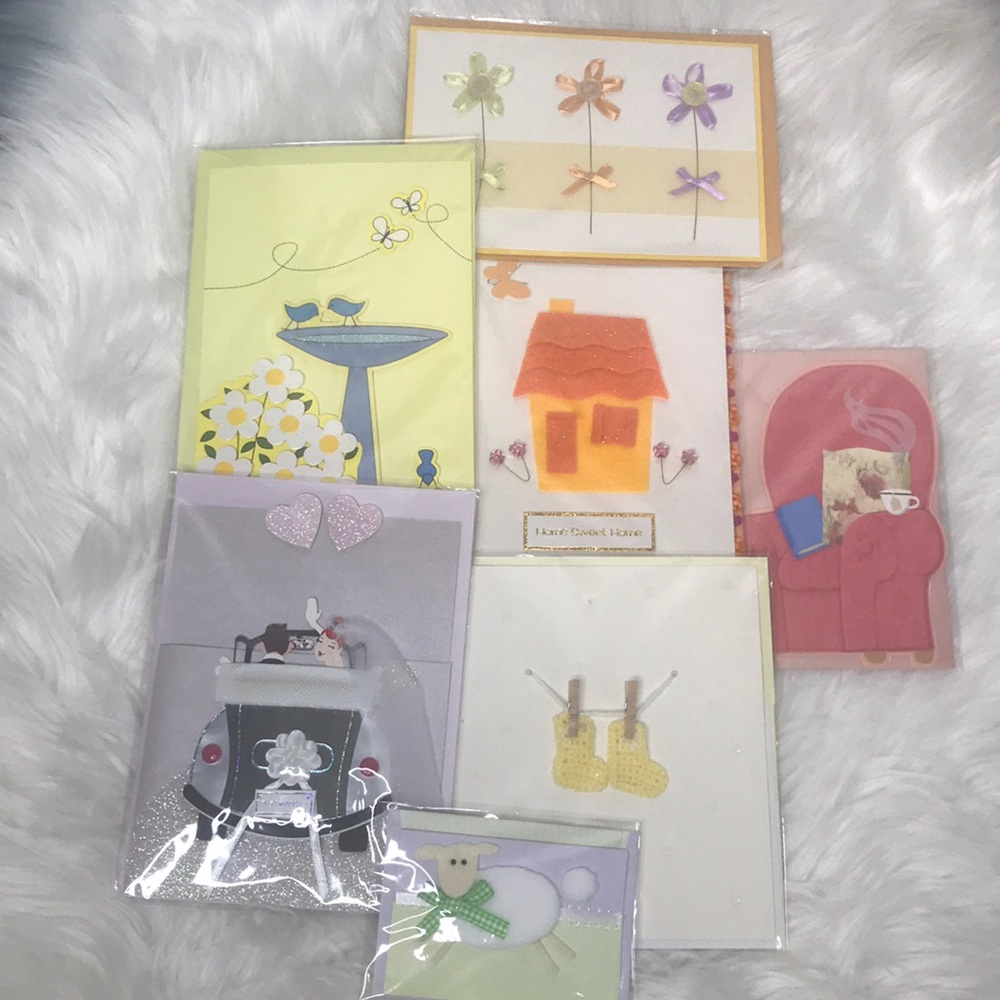Greeting Cards Set of 7  Wedding Get Well Blank Brand New Handmade Unique Paper - Picture 2 of 5